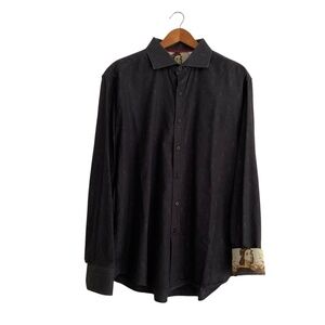 Robert Graham Mens Exclusive Button Down Shirt 2XL Black Renaissance Raphael
